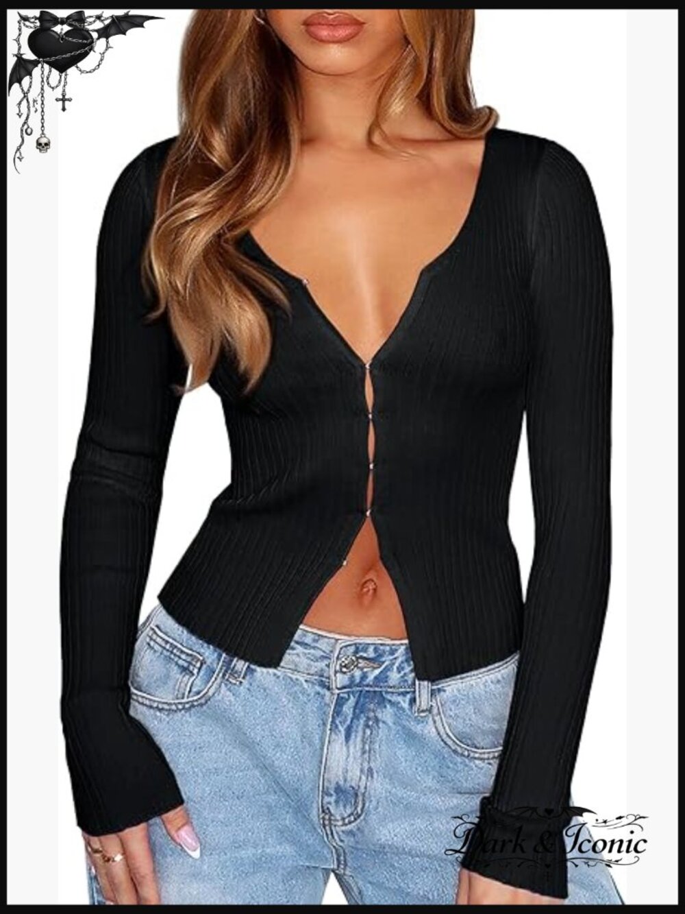 Long Sleeve V Neck Cropped Cardigan Sweater Ribbed Knit Lightweight